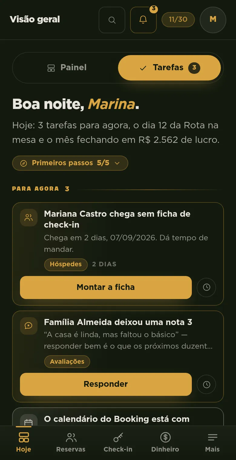 A fila de tarefas do Sistema WoW no celular, com a cobrança de agora e o botão que resolve dentro do cartão.